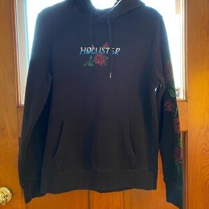 Hollister Black Hoodie with Roses and Skeleton